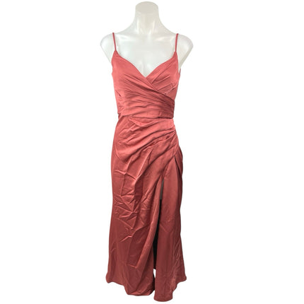 Hayley Paige Occasions Dusty Rose Pink Slit Drape Bridesmaid Maxi Dress Size 0
