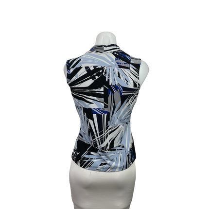 Calvin Klein Women's Blue Black Geometric Abstract Sleeveless Blouse Top PXS