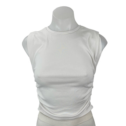 Zara Women's White Ruched Crew Neck Sleeveless Minimalist Casual Crop Tank Top M