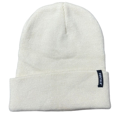 Furtalk Unisex White Knitted Cuffed Winter Bonnet Beanie Cap Hat One Size