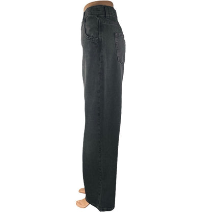 Mango MNG Women's Black Straight Wide Leg High Waist Denim Jeans Pants Size 6