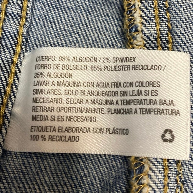 Mossimo Blue Button Down Long Sleeve Distressed Cropped Denim Jeans Jacket Sz XS