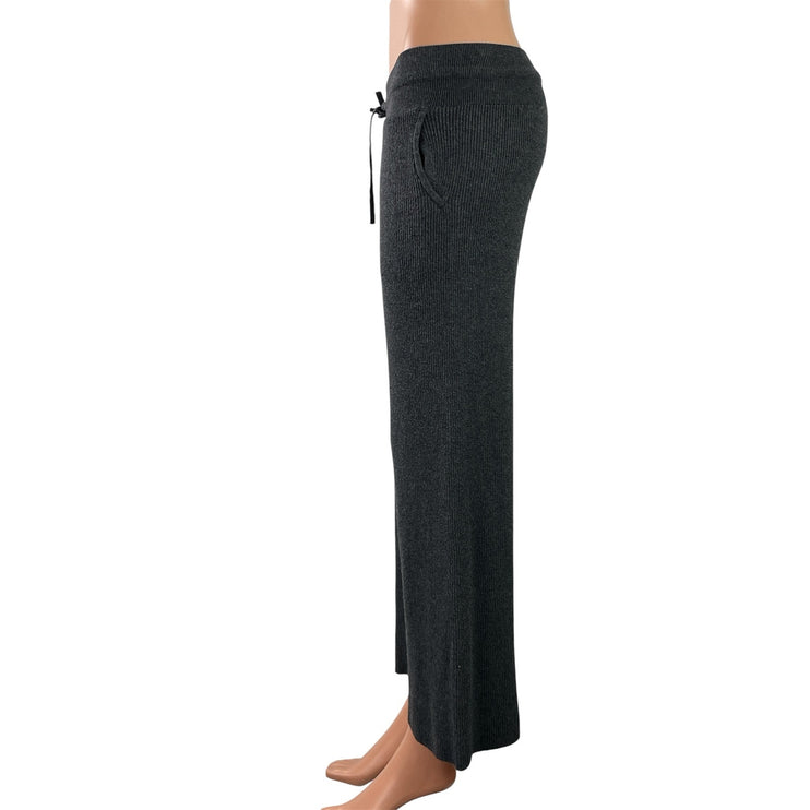 Uniqlo Dark Gray Ribbed Knit Casual Straight Wide Leg Trousers Lounge Pants SP