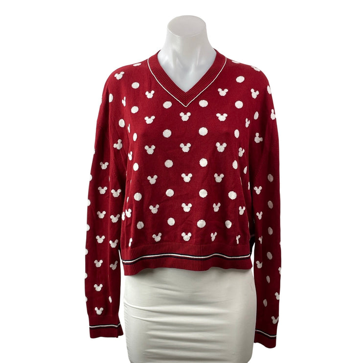 Disney x Tommy Hilfiger Women's Red White Long Sleeves Polka Dot Sweater Top L