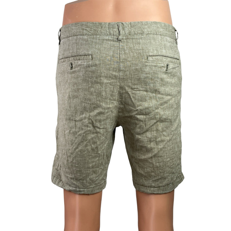 Club Monaco Maddox Fit Mens Khaki Linen Blend Slim Straight Leg Chino Shorts 31