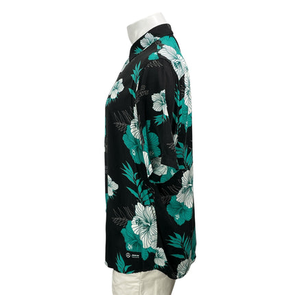 AMG Petronas Mens Black Short Sleeve Floral Short Sleeve Button Down Shirt Top L