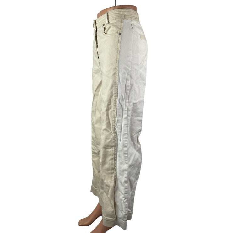 Something Navy Women's Beige White Colorblock Wide Leg Trousers Pants Size S
