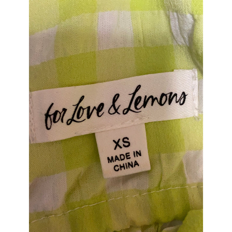 For Love & Lemons Maureen Green Gingham Check Puff Sleeve Crop Top Size XS