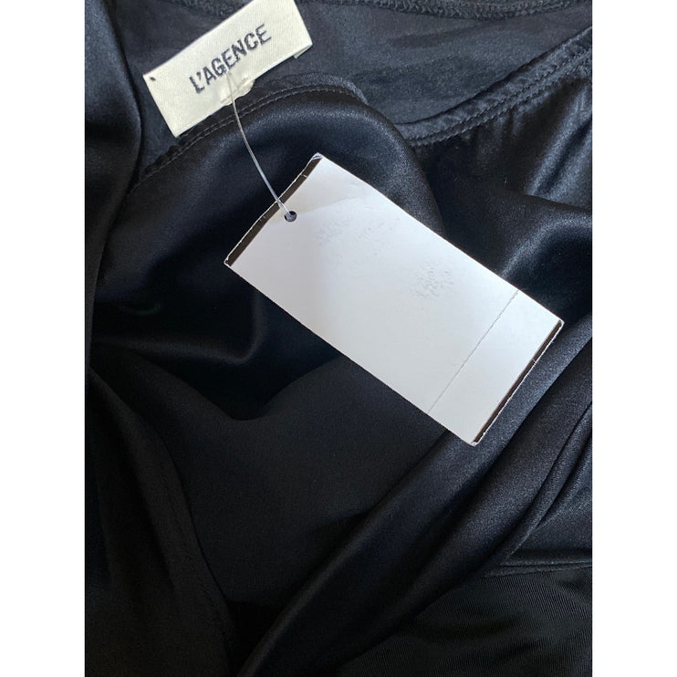 NEW L'Agence Women's Black Silk Satin Draped Long Sleeve Blouse Top Size L
