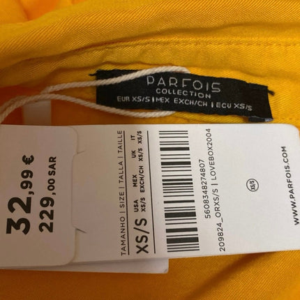 NEW Parfois Yellow Orange Short Sleeve Button Up Midi Shirt Dress Size XS/S
