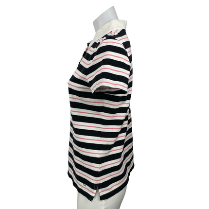 Tommy Hilfiger Women's Black Pink Short Sleeve Striped Polo Shirt Top Size M
