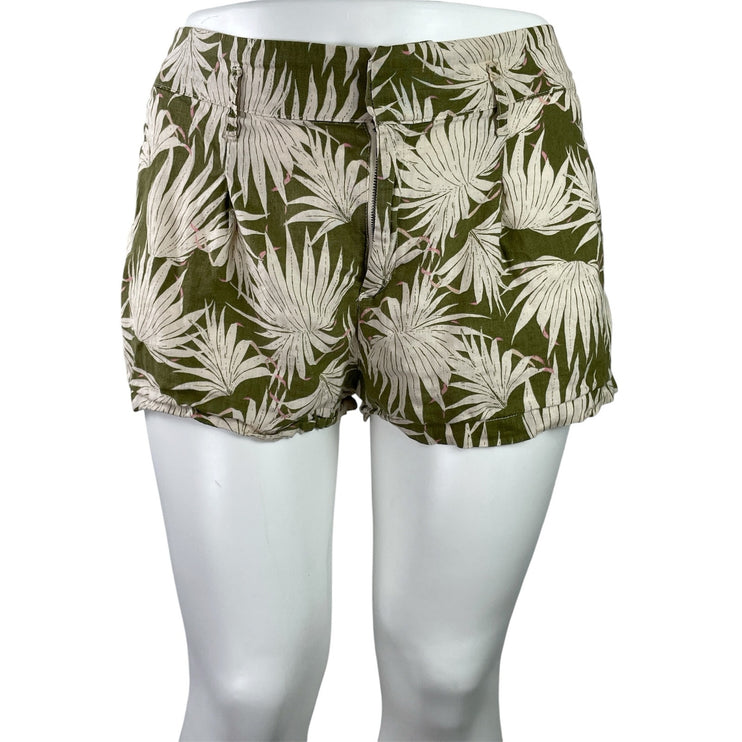 Tahari Green Cream Linen Tropical Palm Trees Print Summer Casual Shorts Size XL