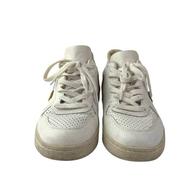 Veja V-10 Womens White Leather Lace Up Low Top Athletic Sneakers Shoes Size 8