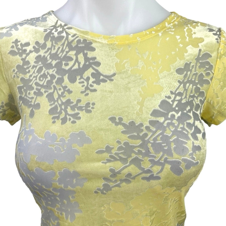 Jaded London Devore Dusk Yellow Floral Velvet Velour Cropped T-Shirt Tee Top 2