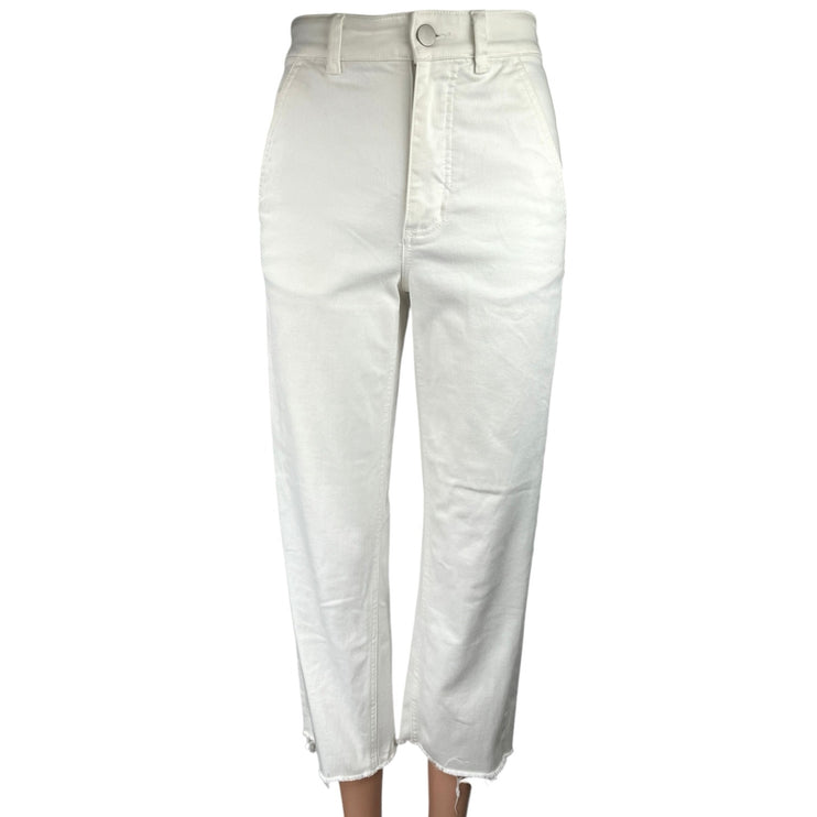 Everlane White Mid Rise Straight Wide Leg Frayed Hem Crop Trousers Jeans Pants 0