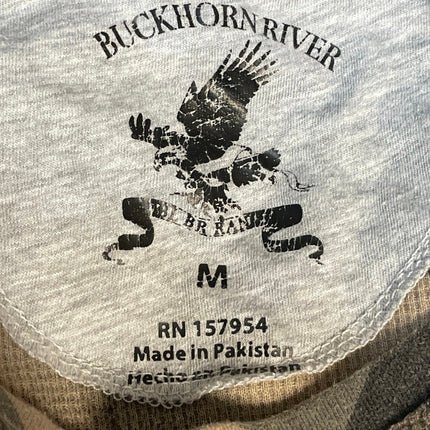 Buckhorn River Mens Green Camo Camouflage  Long Sleeve Henley Sweater Top Size M