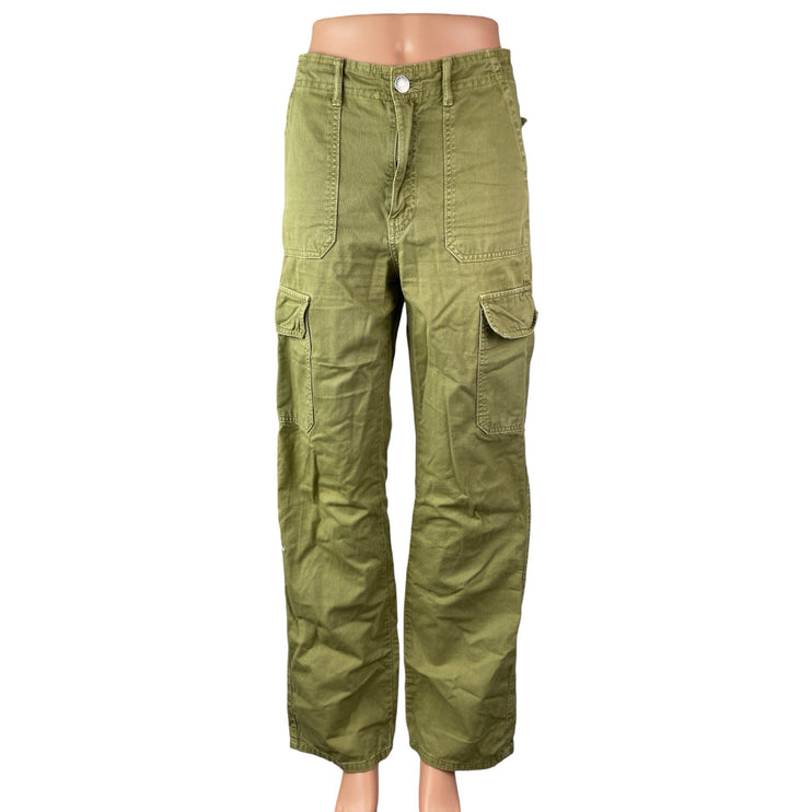 Zara Women's Green High Rise Military Barrel Wide Leg Cargo Denim Jeans Pants 2