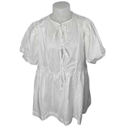 NEW H&M White Short Puff Sleeve Lace Up Crew Neck Mini A Line Dress Size XL NEW H&M White Short Puff Sleeve Lace Up Crew Neck Mini A Line Dress Size XL