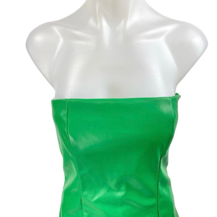 Half Heart Green Leather Sleeveless Strapless Mini Bodycon Tank Tube Dress Sz M
