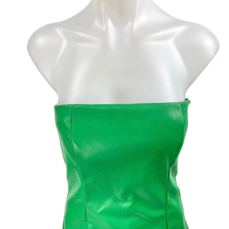 Half Heart Green Leather Sleeveless Strapless Mini Bodycon Tank Tube Dress Sz M