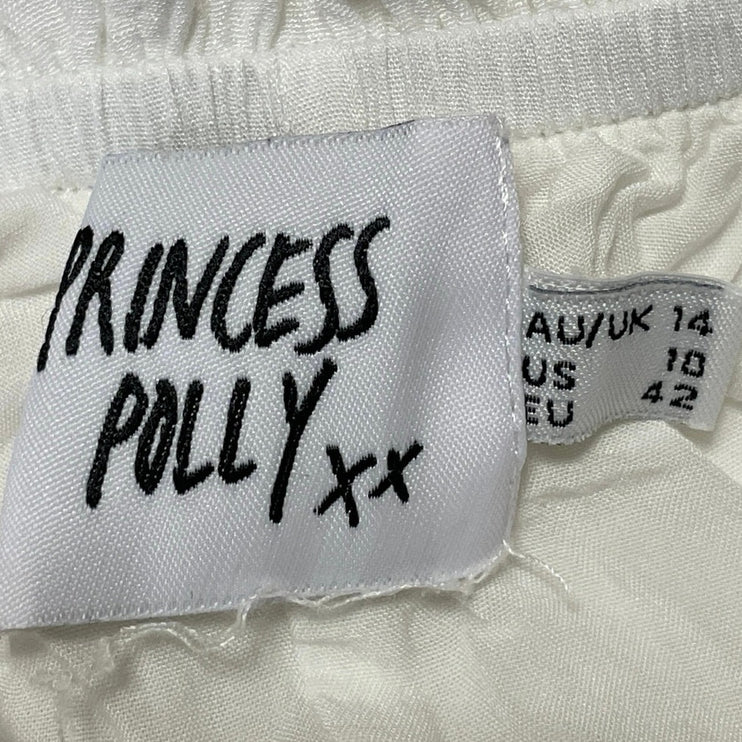Princess Polly White High Waisted Ruffle Boho Tiered A Line Maxi Skirt Size 10