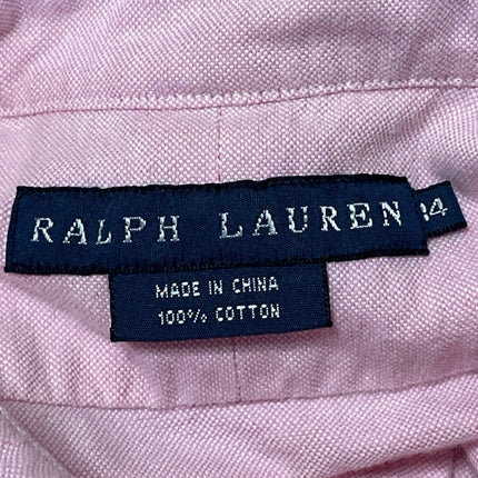 Ralph Lauren Women's Pink Cotton Short Sleeve Button Down Shirt Top Size 14