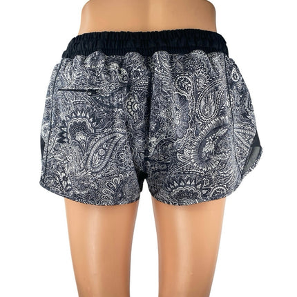 Lululemon Hotty Hot Womens Black White Paisley Running Athletic Shorts Size 8