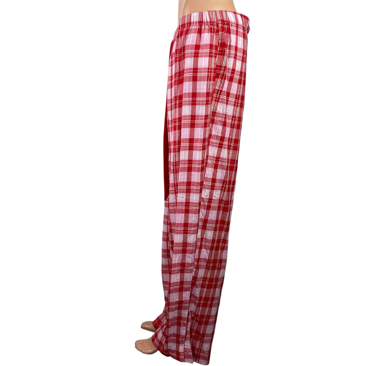 Victoria's Secret PINK Red Plaid Drawstring Wide Leg Sleepwear Pajamas Pants XL