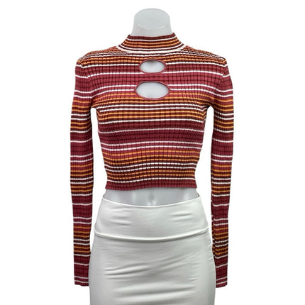 Madden NYC Stripe Long Sleeve CutOut Crop Tee T-Shirt Sweatshirt Sweater Top XS