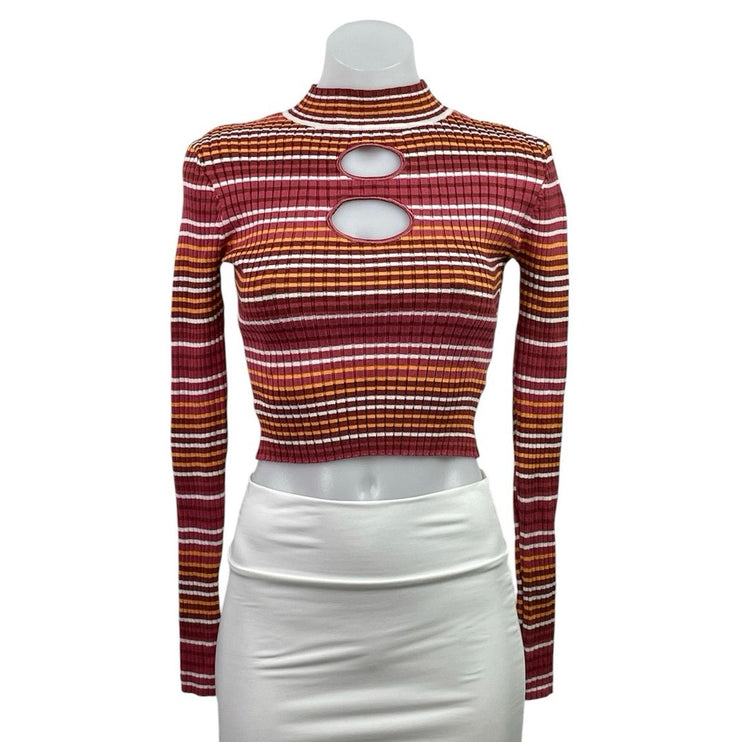 Madden NYC Stripe Long Sleeve CutOut Crop Tee T-Shirt Sweatshirt Sweater Top XS