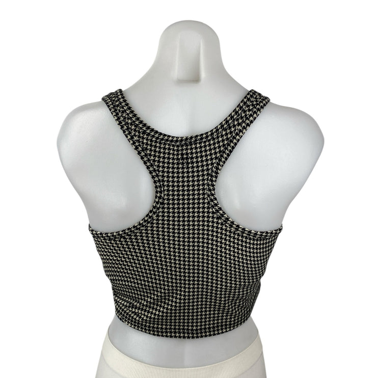 Sage Women's Black Houndstooth Sleeveless Racerback Active Crop Tank Top Size M