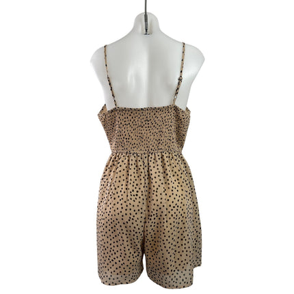 Japna Women's Black Tan Sleeveless Polka Dots Tiered Camisole Jumpsuit Romper M