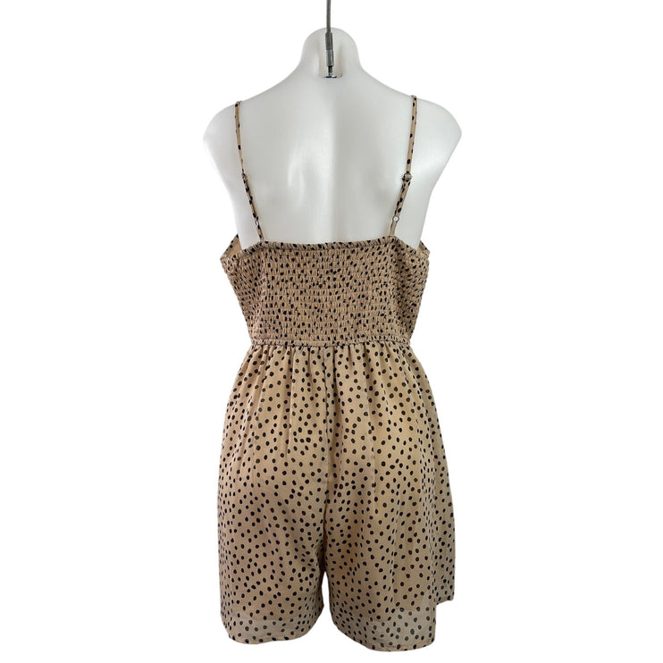 Japna Women's Black Tan Sleeveless Polka Dots Tiered Camisole Jumpsuit Romper M