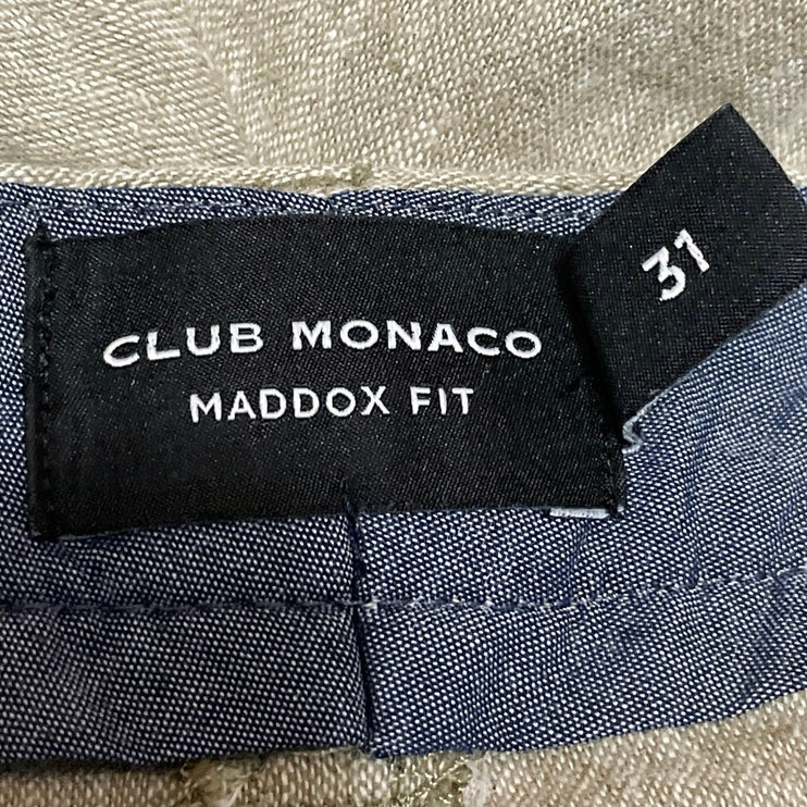 Club Monaco Maddox Fit Mens Khaki Linen Blend Slim Straight Leg Chino Shorts 31