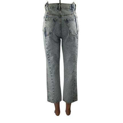 NEW Revice Women's Blue Acid Wash High Waisted Flare Cropped Denim Jeans Size 26
