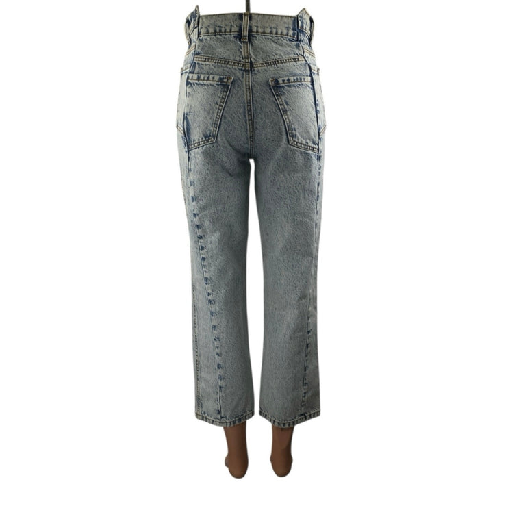 NEW Revice Women's Blue Acid Wash High Waisted Flare Cropped Denim Jeans Size 26
