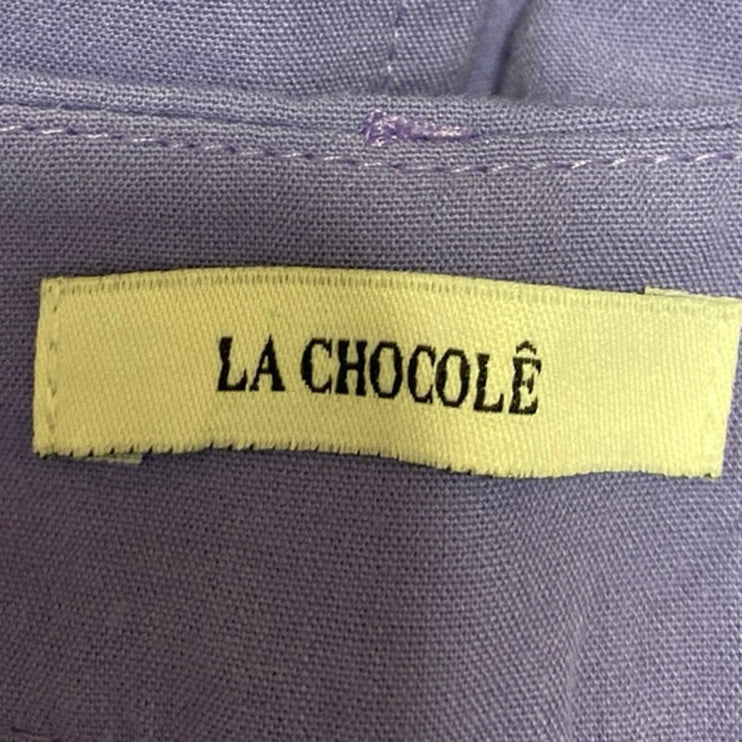 La Chocole Women's Purple High Waisted Wide Leg Trousers Cargo Pants Size 40