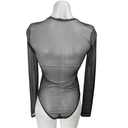Zara Black Long Sleeve Sheer Mesh Crew Neck See Though Tee Shirt Bodysuit Top S