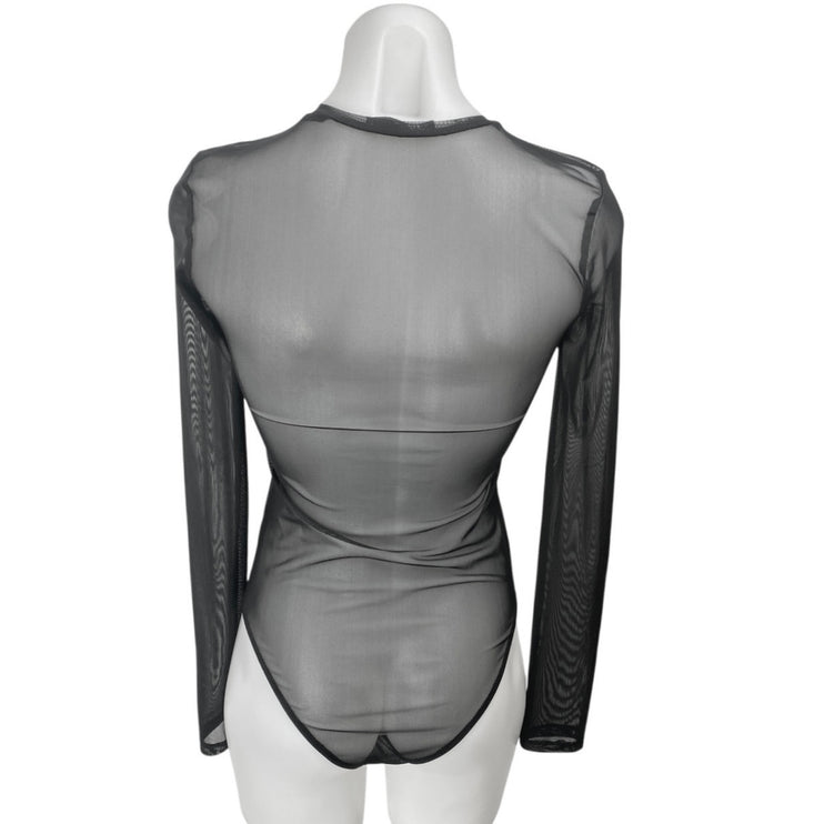 Zara Black Long Sleeve Sheer Mesh Crew Neck See Though Tee Shirt Bodysuit Top S