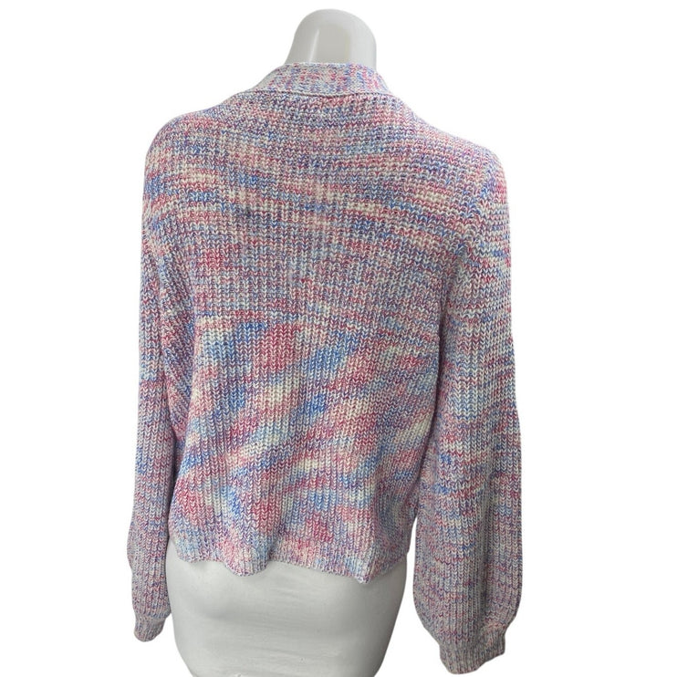 Lulus Women's Purple Multicolor Knit Button Long Sleeve Cardigan Sweater Size L