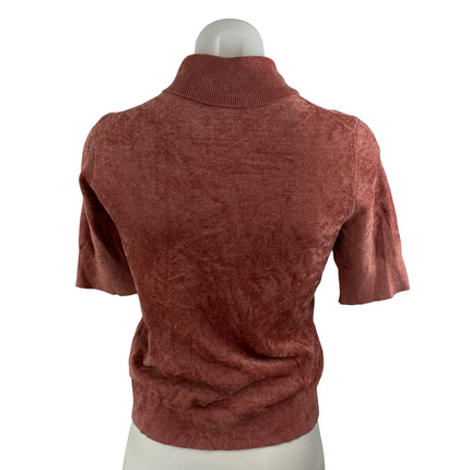 COS Women’s Pink Brown Fleece Turtleneck Short Sleeve Pullover Sweater Top Sz XS
