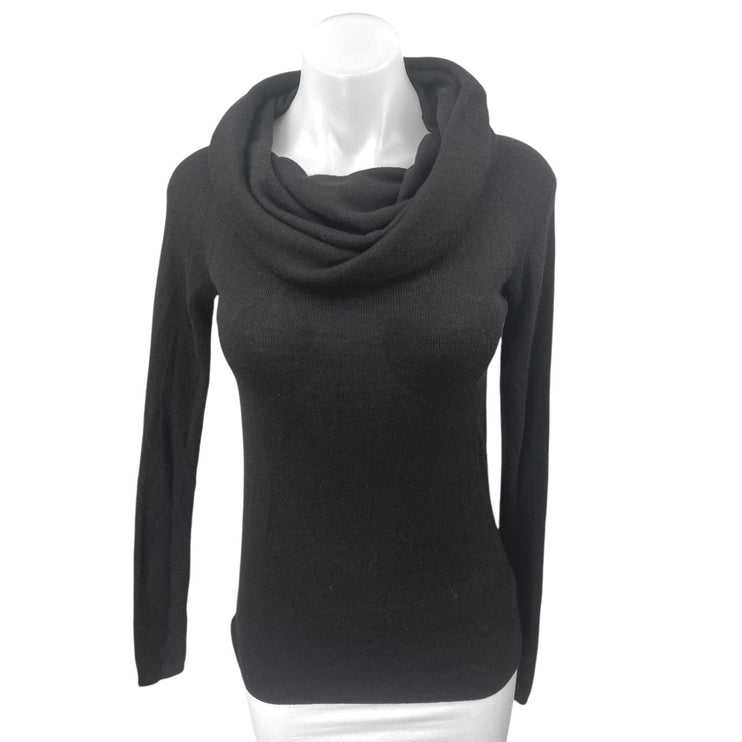 Zara Women's Black Wool Knit Long Sleeve Cowl Neck Slim Fit Sweater Top Size M