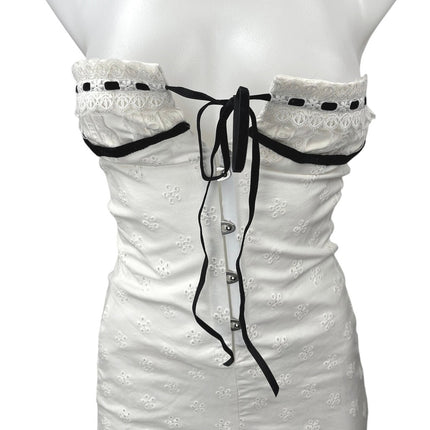 NEW With Jean Sabrin White Embroidery Strapless Sleeveless Mini Corset Dress XXS