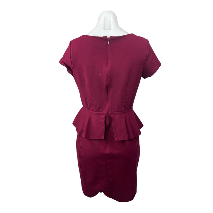 Ann Taylor Red Short Sleeve Scoop Neck Peplum Pencil Mini Sheath Dress Size 6P