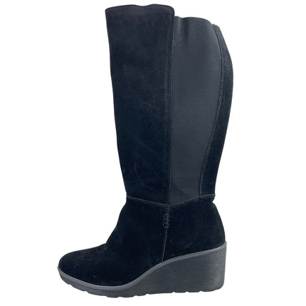 Clarks Hazen Madison Women's Black Suede Leather Wedge Heels Knee High Boots 12