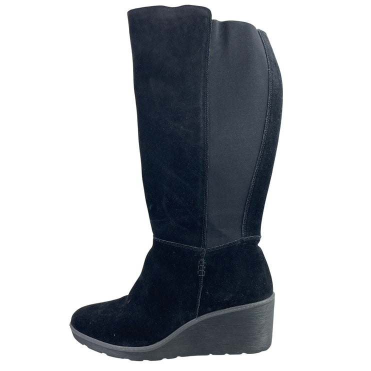 Clarks Hazen Madison Women's Black Suede Leather Wedge Heels Knee High Boots 12