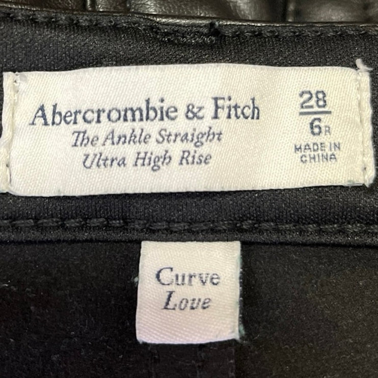 Abercrombie & Fitch Women's Black Faux Leather Trim Straight Denim Jeans Size 6