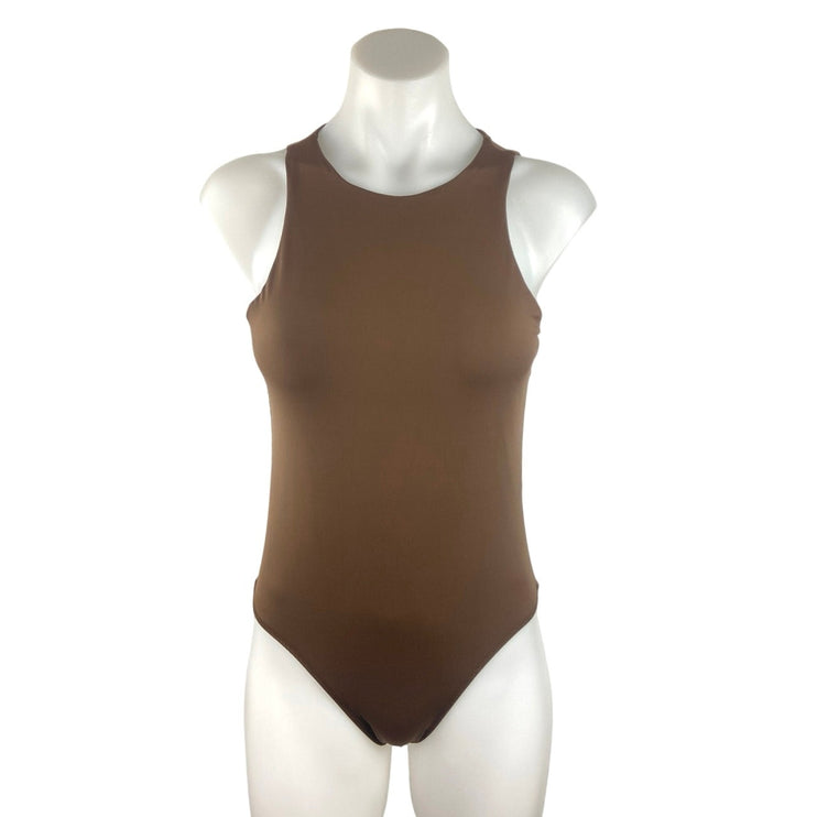 Shein Brown Crew Neck Sleeveless Stretch Knit Beach Wear Casual Bodysuit Size M