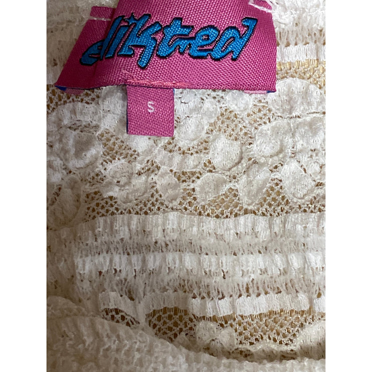 Edikted Women's White Floral Lace Long Sleeve Crew Neck Cropped Blouse Top Sz S