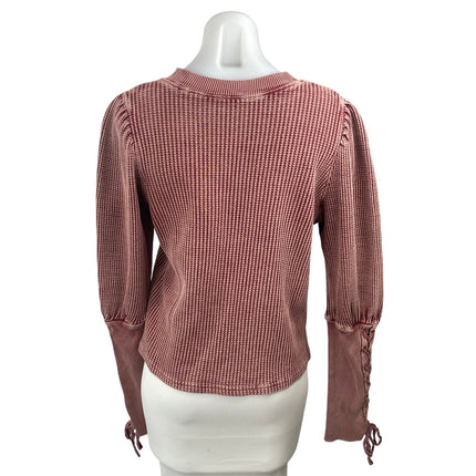 Free People FP One Wesley Maroon Waffle Knit Lace Long Sleeve Thermal Sweater M